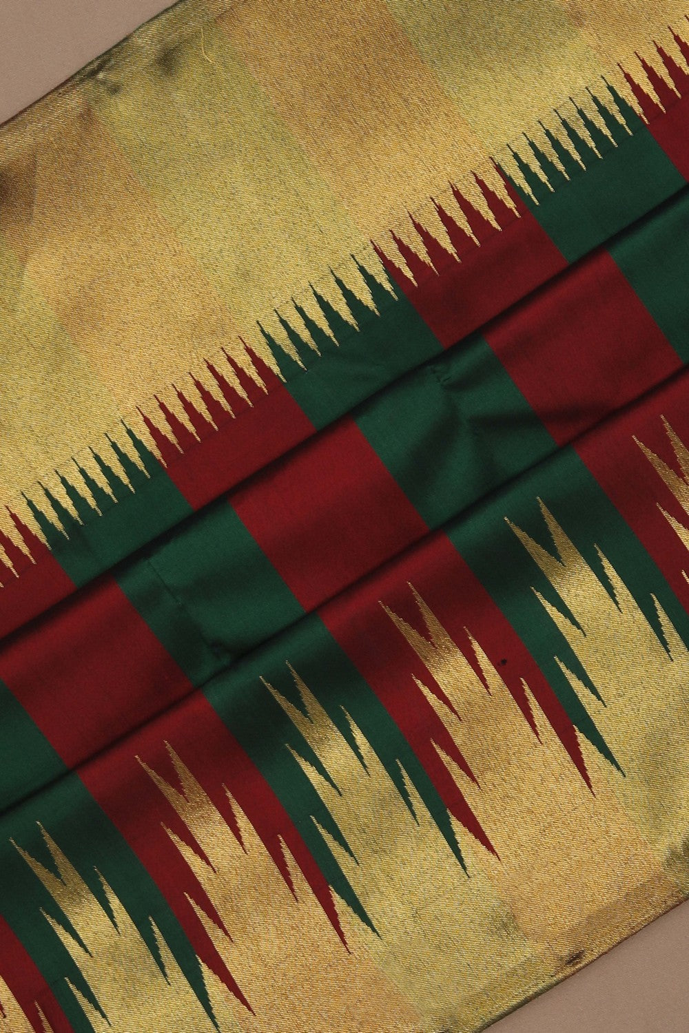 Image of Maroon Plain Arani Silk Saree with Gold Zari Temple Border